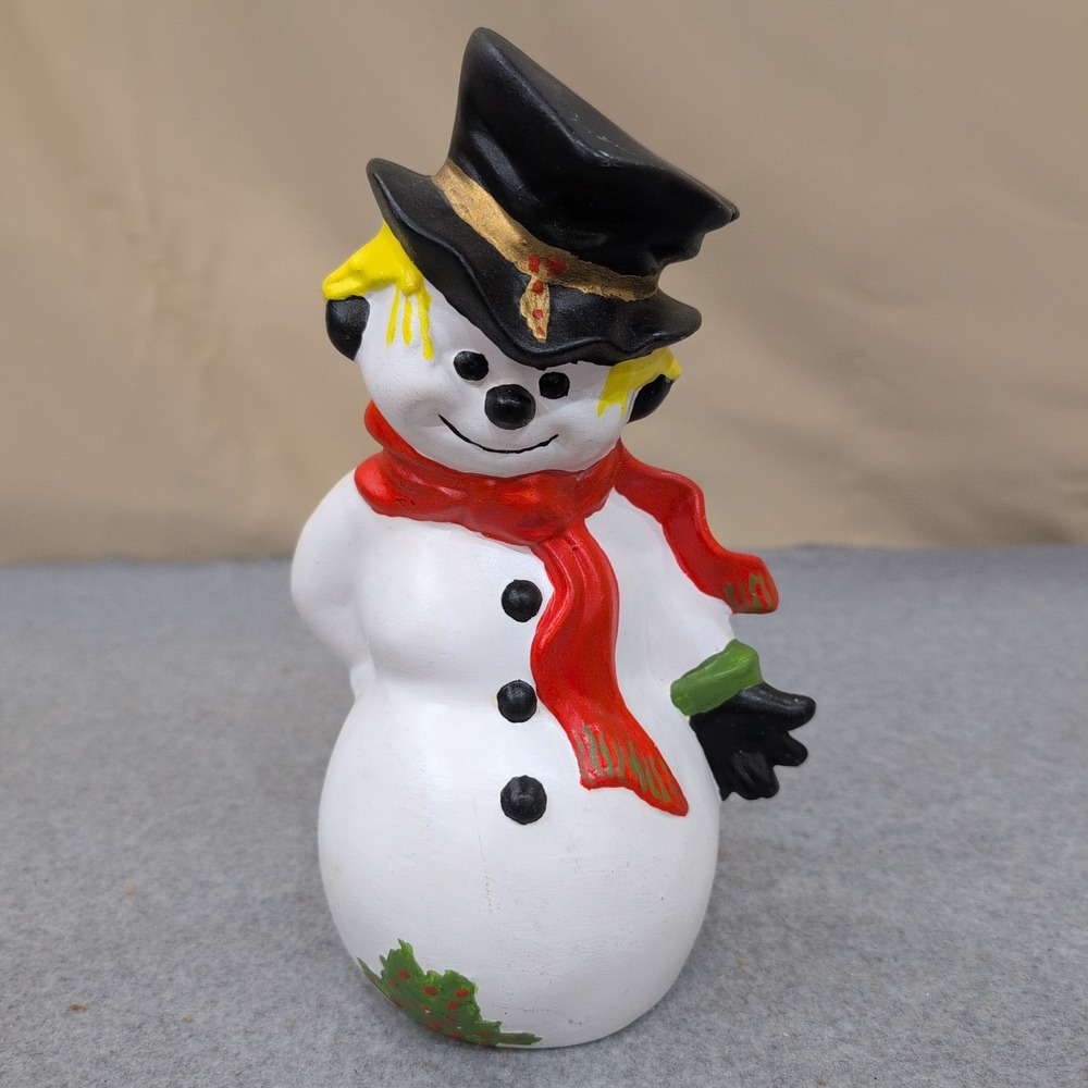 Vintage Hand Painted Ceramic Snowman Figurine with Top Hat and Red Scarf - Picture 1 of 6